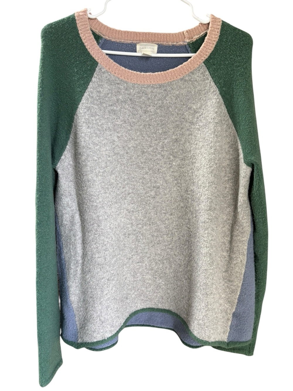 Caslon Women’s Color block Crewneck Wool Blend Sweater Gray Green Pink Size M